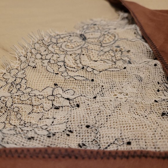 Free People CRIMSON (RED) LACE INSET PLUNGING CAMISOLE TANK TOP / CAMI - Picture 7 of 13